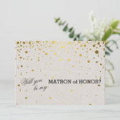 Trouwkaart | Gouden Confetti Matrone van Eer Kaart (Staand voorkant)