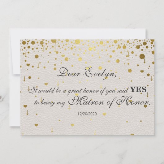 Trouwkaart | Gouden Confetti Matrone van Eer Kaart (Achterkant)