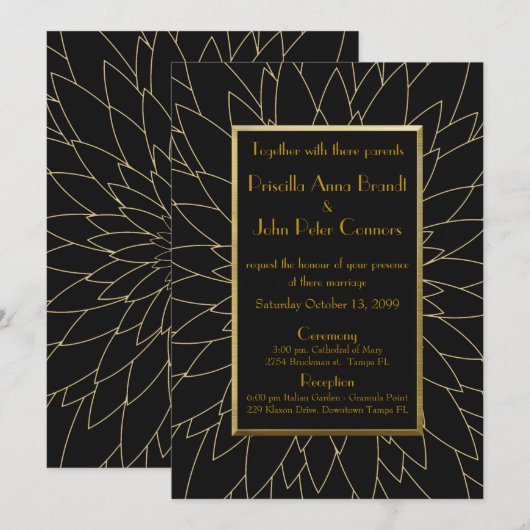 Trouwkaart, great gatsby, dahlia geometrisch kaart (Voorkant / Achterkant)