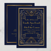 Trouwkaart, Great Gatsby, marineblauw, goud Kaart (Voorkant / Achterkant)