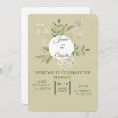 Trouwkaart groene bloem kaart (Voorkant / Achterkant)