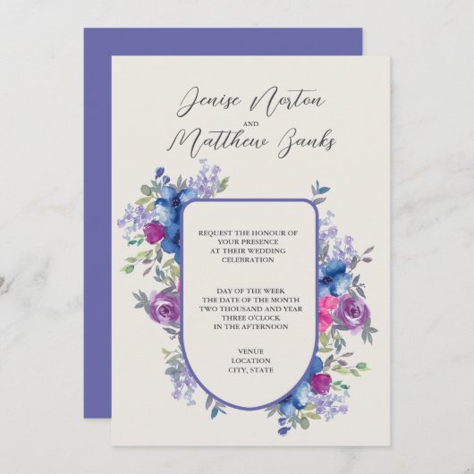 Trouwkaart heel lichtblauw en sneeuwwit kaart (Voorkant / Achterkant)