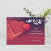 Trouwkaart Hitched, Two Hearts Rood Aankondiging (Staand voorkant)