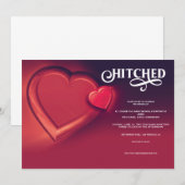 Trouwkaart Hitched, Two Hearts Rood Aankondiging (Voorkant / Achterkant)