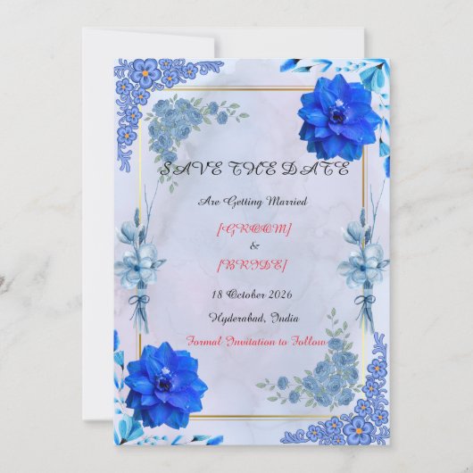 Trouwkaart in aquarel van de marine save the date (Voorkant)