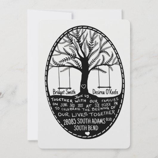 Trouwkaart in folk stijl met de hand getekend kaart (Voorkant)