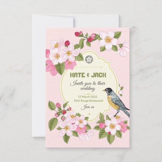 Trouwkaart in Japanse stijl met bloemen Aankondiging (Voorkant)