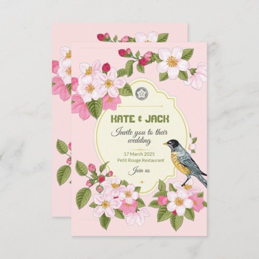 Trouwkaart in Japanse stijl met bloemen Aankondiging (Voorkant / Achterkant)