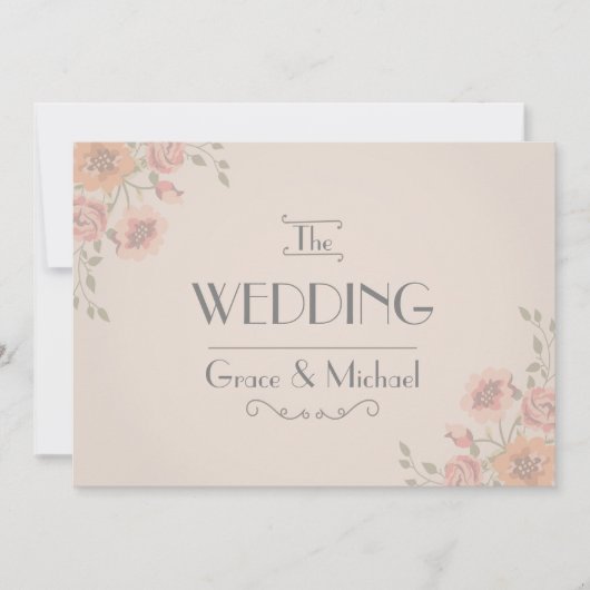 Trouwkaart in stijl van ansichtkaart bloemen kaart (Voorkant)