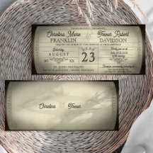 Trouwkaart in stijl van een vintage ticket