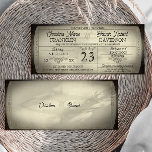 Trouwkaart in stijl van een vintage ticket kaart