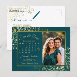 Trouwkaart kalender & foto opslaan aankondigingskaart