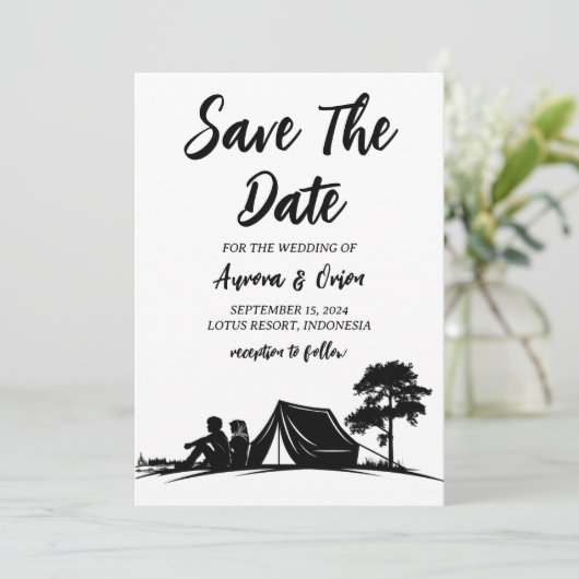 Trouwkaart kamperen save the date kaarten (Staand voorkant)