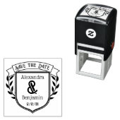 Trouwkaart lint botanisch Couple Crest Save the Da Zelfinktende Stempel (In situ)