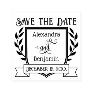 Trouwkaart lint botanisch 'Save the Date' #2 voor  Zelfinktende Stempel