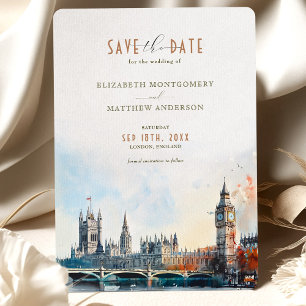Trouwkaart Londen Engeland Aquarel Save the Date Kaart