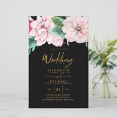 Trouwkaart Low Budget Wedding Netork Roze Bloemen  (Staand voorkant)