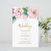 Trouwkaart Low Budget Wedding Network Roze Bloemen (Staand voorkant)