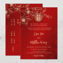 Trouwkaart Magnolia tweetalig Chinees Engels