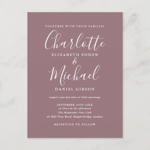 Trouwkaart Mauve Signature Script Uitnodiging Briefkaart