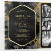 Trouwkaart met abstracte vloeibare inkt QR-code in Drieluik Uitnodiging (Binnenzijde eerst)