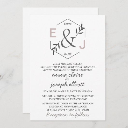 Trouwkaart met Ampersand Monogram Kaart (Voorkant / Achterkant)