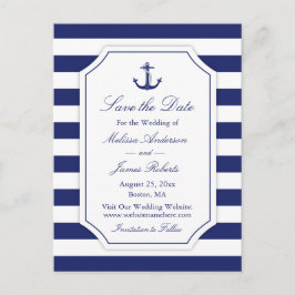 Trouwkaart met anker en marine streep aankondigingskaart