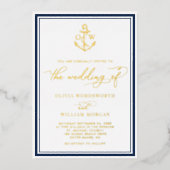 Trouwkaart met anker en monogram in goud folie uitnodiging (Voorkant)