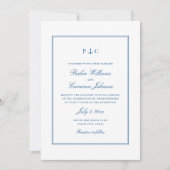 Trouwkaart met anker-monogram in marineblauw kaart (Voorkant)