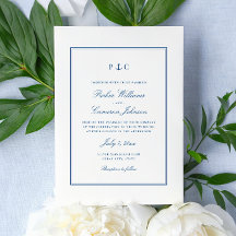 Trouwkaart met anker-monogram in marineblauw