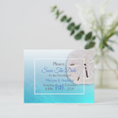 Trouwkaart met Aqua Blauwe Zanddollar Thema Aankondigingskaart (Staand voorkant)