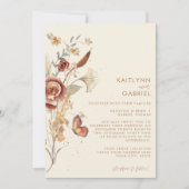 Trouwkaart met aquarel bloemen in terracotta kaart (Voorkant)