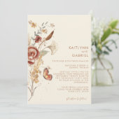 Trouwkaart met aquarel bloemen in terracotta kaart (Staand voorkant)