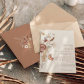 Trouwkaart met aquarel bloemen in terracotta kaart