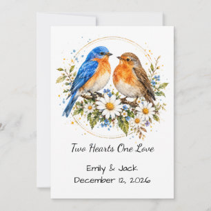 Trouwkaart met aquarel liefdesvogels en bloemen kaart