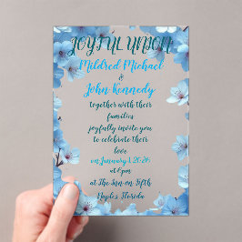 trouwkaart met blauwe bloemen voor een vreugdevoll acryl uitnodigingen