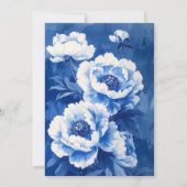 Trouwkaart met blauwe en witte pioenrozen kaart (Achterkant)