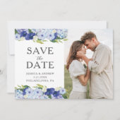 Trouwkaart met blauwe hortensia 'Save the Date' Save The Date (Voorkant)