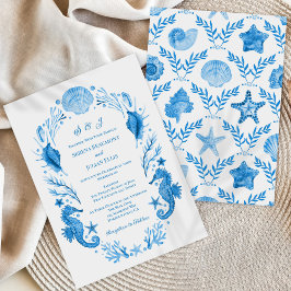 Trouwkaart met Blauwe Kust Waterverf Elegantie Kaart
