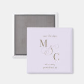 Trouwkaart met bleek lavendel monogram 'Save the D Magneet (Voorkant / Achterkant)