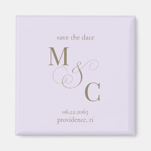 Trouwkaart met bleek lavendel monogram 'Save the D Magneet