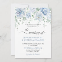 Trouwkaart met Bleke Blauwe Rozen Hydrangea