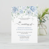 Trouwkaart met Bleke Blauwe Rozen Hydrangea Kaart (Staand voorkant)