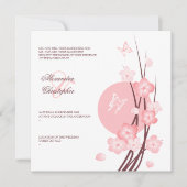 Trouwkaart met bloeiende bloemen en vlinders kaart (Voorkant)