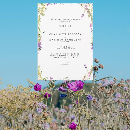 Trouwkaart met bloeiende wilde bloemen kaart