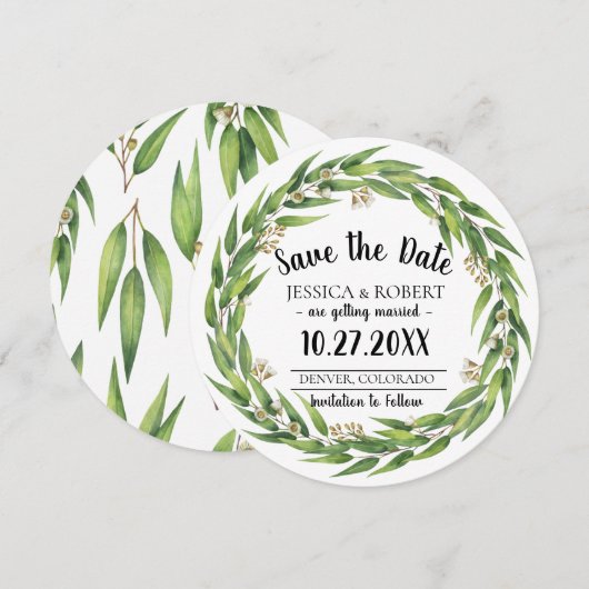 Trouwkaart met bloeiende wilgenkrans Save the Date Kaart (Voorkant / Achterkant)