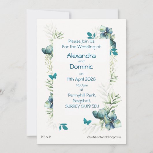 Trouwkaart met bloemen- en vlindermotief kaart (Voorkant)