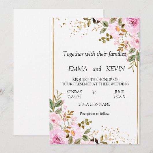 Trouwkaart met bloemen save the date (Voorkant / Achterkant)