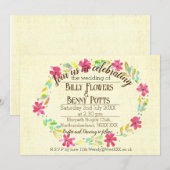 Trouwkaart met bloemendesign in vintage stijl kaart (Voorkant / Achterkant)