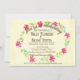 Trouwkaart met bloemendesign in vintage stijl kaart